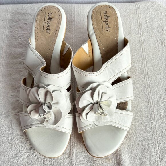 Strappy Leather Slide Sandals Heels with Flower - Picture 6 of 12